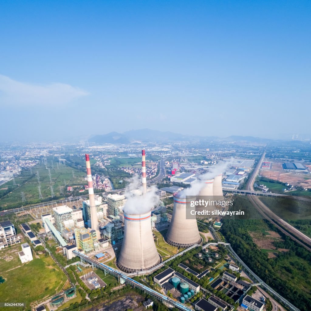 Aerial view of thermal power plant