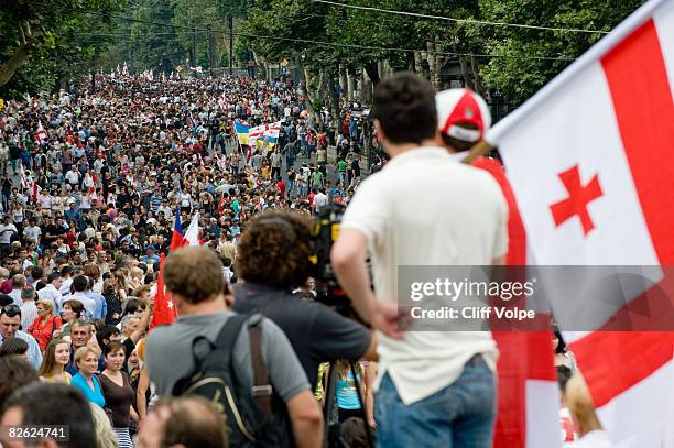 Georgians gather for a peace rally held in Republic Square on September 1, 2008 in Tbilisi, Georgia. Rallies were held simultaneously across Georgia...