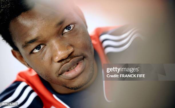 French Goalkeaper Steve Mandanda gives a press conference in Clairefontaine, southern Paris, on September 02 four days prior to the World Cup 2010...