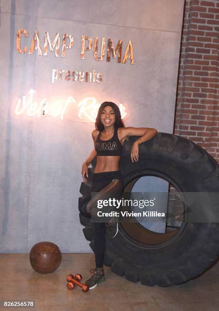 Teala Dunn attends PUMA Hosts CAMP PUMA To Launch Their Newest Women's Collection, Velvet Rope at Goya Studios on August 3, 2017 in Los Angeles,...