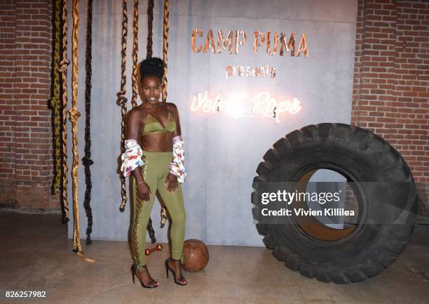 Courtney Bright attends PUMA Hosts CAMP PUMA To Launch Their Newest Women's Collection, Velvet Rope at Goya Studios on August 3, 2017 in Los Angeles,...