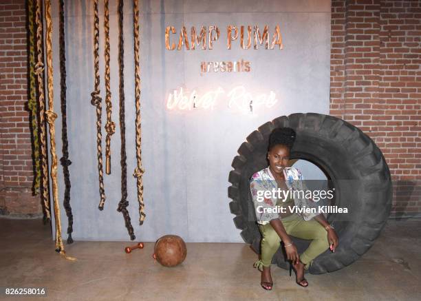 Courtney Bright attends PUMA Hosts CAMP PUMA To Launch Their Newest Women's Collection, Velvet Rope at Goya Studios on August 3, 2017 in Los Angeles,...