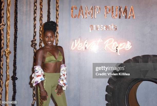 Courtney Bright attends PUMA Hosts CAMP PUMA To Launch Their Newest Women's Collection, Velvet Rope at Goya Studios on August 3, 2017 in Los Angeles,...