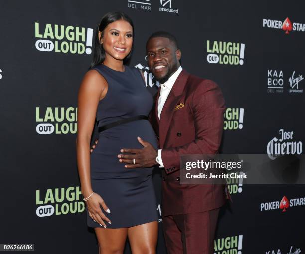 Eniko Parrish and Kevin Hart attend Kevin Hart And Jon Feltheimer Host Launch Of Laugh Out Loud at a Private Residence on August 3, 2017 in Beverly...