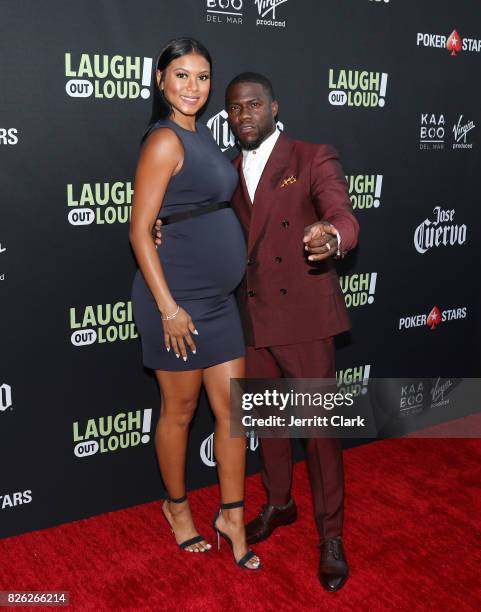 Eniko Parrish and Kevin Hart attend Kevin Hart And Jon Feltheimer Host Launch Of Laugh Out Loud at a Private Residence on August 3, 2017 in Beverly...