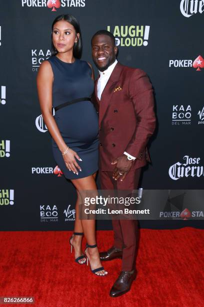 Eniko Parrish and Kevin Hart attends the Kevin Hart and Jon Feltheimer Host Launch Of Laugh Out Loud at Private Residence on August 3, 2017 in...