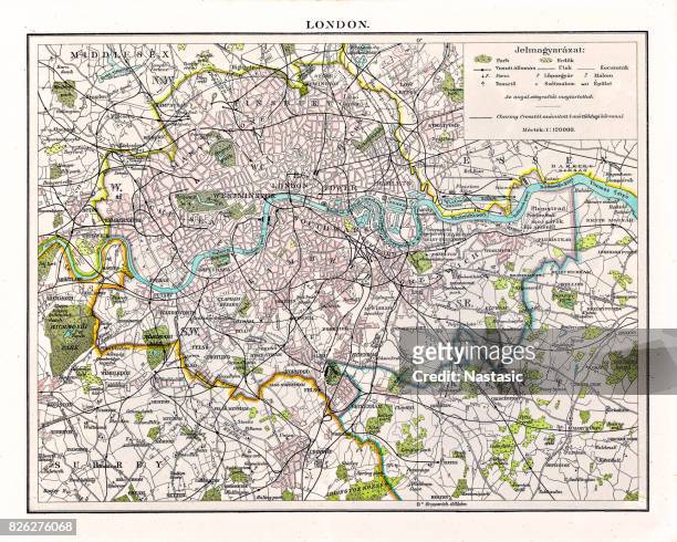 antquie map of london, 1895 - greater london stock illustrations