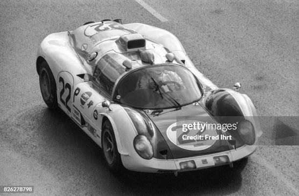 Ford GT 40 on the track racing Le Mans 1968. Team Alen de Cadenet, Edgar Berney, Francisco de Heredia, #22, Le Mans 1968, 24 hour Endurance Race,...