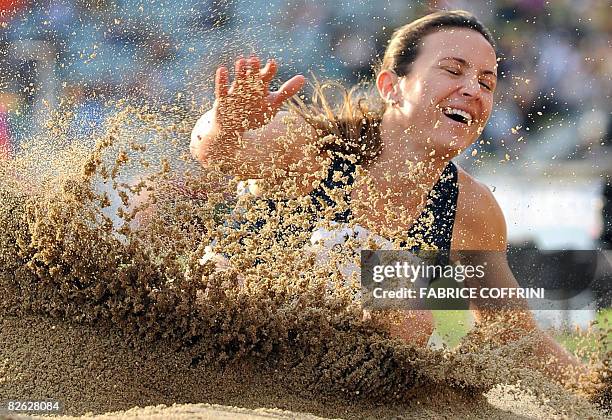Brazil's Maurren Higa Maggi competes in the Women's long jump event during the athletics IAAF Super Grand Prix Athletissima meeting, on September 2...