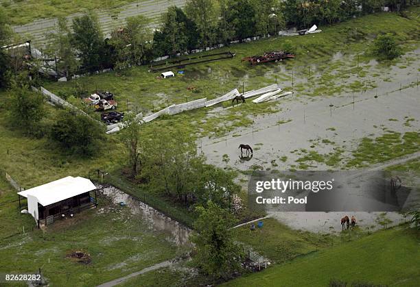 In this aerial photograph, a rural area situated about 15 miles outside of town is shown inundated with water a day after Hurricane Gustav hit the...