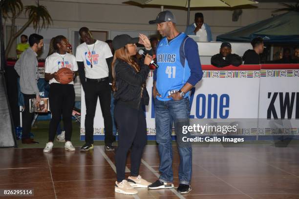 Lucas Radebe and Boity at the NBA Africa Celebrity Basketball Game on August 03, 2017 in Johannesburg, South Africa. The NBA Africa Game brought...