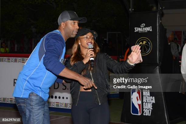 Lucas Radebe and Boity at the NBA Africa Celebrity Basketball Game on August 03, 2017 in Johannesburg, South Africa. The NBA Africa Game brought...