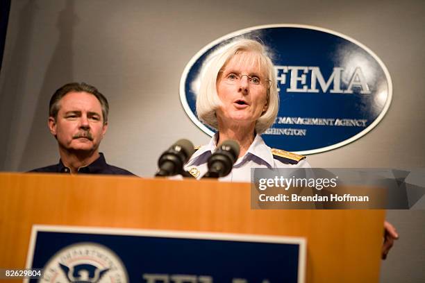 Sally Brice-O'Hara, deputy commandant for operations of the U.S.Coast Guard, speaks at a briefing at the headquarters of the Federal Emergency...