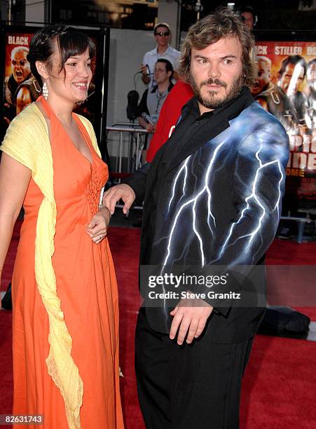 Actor Jack Black and wife Tanya Haden arrives at the Los Angeles Premiere Of "Tropic Thunder" at the Mann's Village Theater on August 11, 2008 in Los...