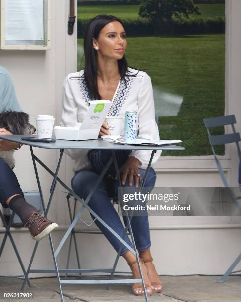 Christine Bleakley seen having coffee at Daylesford before walking their dog in Westbourne Grove on August 4, 2017 in London, England.