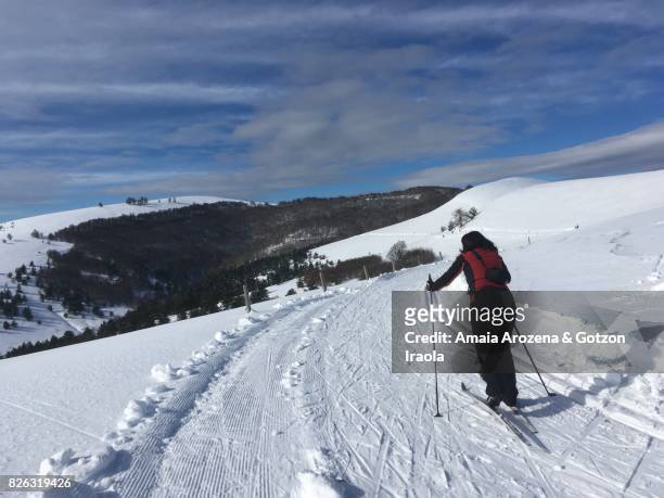cross-country skiing in abodi (navarre) - southern european descent stock-fotos und bilder