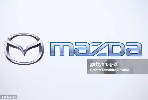 The Mazda Motor Co. Logo is seen during a joint press conference with Toyota Motor Co. On August 4, 2017 in Tokyo, Japan. Toyota and Mazda announced...