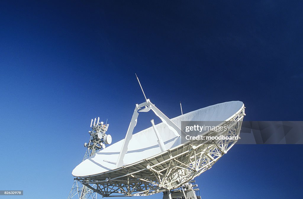 Telecommunications satellite dish and communications towers
