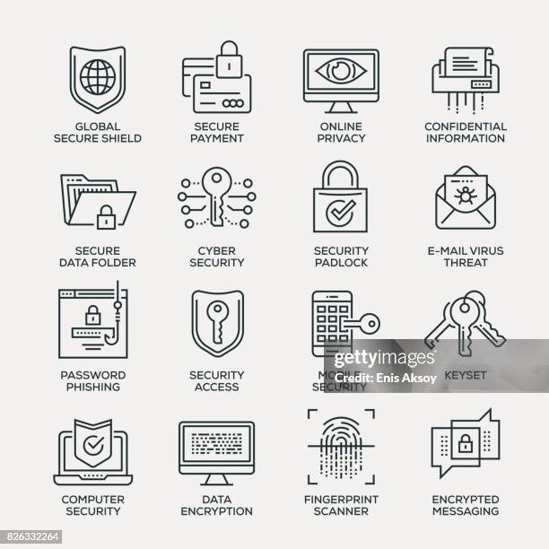 ilustrações, clipart, desenhos animados e ícones de conjunto de ícones de segurança cyber - linha série - security code