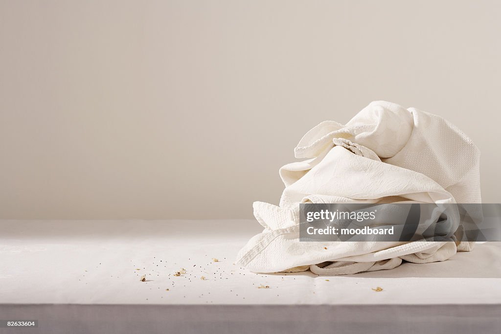 Dish cloth and crumbs on table