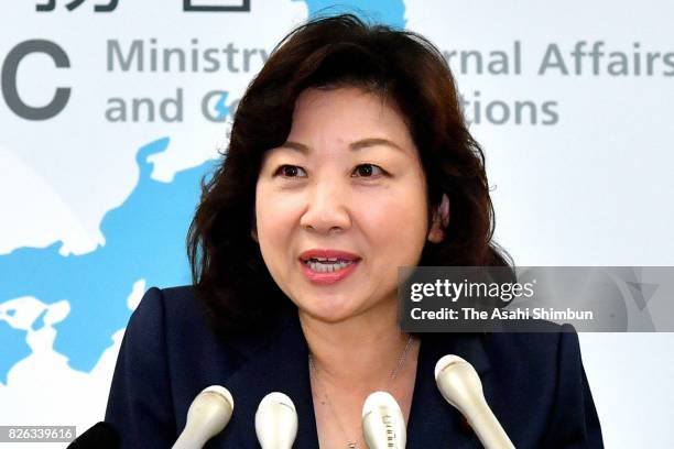 New Internal Affiars Minister Seiko Noda speaks during a press conference at the internal Affiars Ministry on August 4, 2017 in Tokyo, Japan.