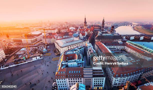 aerial panorama of dresden at sunset - dresden city foto e immagini stock