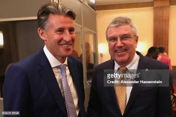 President Thomas Bach and IAAF President Sebastian Coe attend a meeting between the IAAF Council and IOC Executive Board at Ballroom Marriott West...