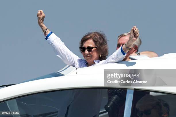 Queen Sofia is seen on board of Somni during the 36th Copa Del Rey Mafre Sailing Cup on August 4, 2017 in Palma de Mallorca, Spain.