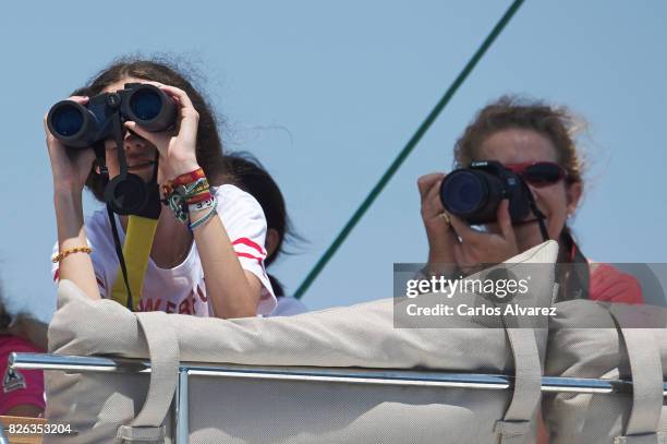 Princess Elena of Spain and Victoria Fecerica de Marichalar y Borbon are seen on board of Tara during the 36th Copa Del Rey Mafre Sailing Cup on...