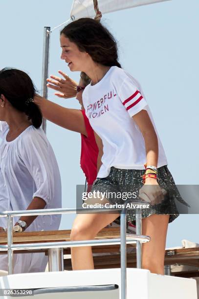 Victoria Fecerica de Marichalar y Borbon is seen on board of Tara during the 36th Copa Del Rey Mafre Sailing Cup on August 4, 2017 in Palma de...