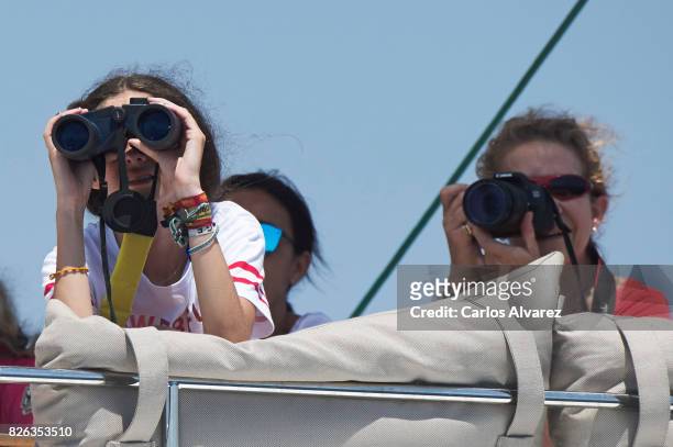 Princess Elena of Spain and Victoria Fecerica de Marichalar y Borbon are seen on board of Tara during the 36th Copa Del Rey Mafre Sailing Cup on...