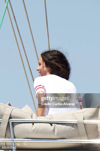 Victoria Fecerica de Marichalar y Borbon is seen on board of Tara during the 36th Copa Del Rey Mafre Sailing Cup on August 4, 2017 in Palma de...