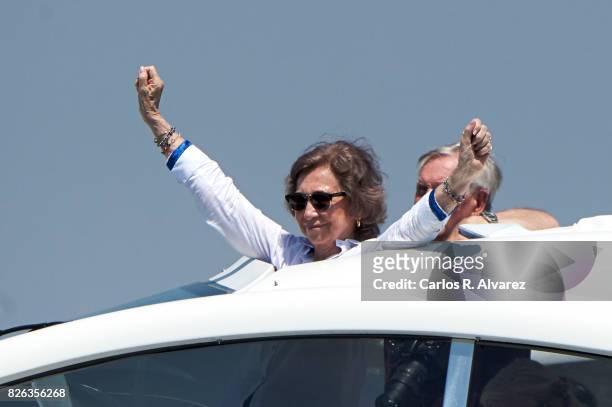 Queen Sofia is seen on board of Somni during the 36th Copa Del Rey Mafre Sailing Cup on August 4, 2017 in Palma de Mallorca, Spain.