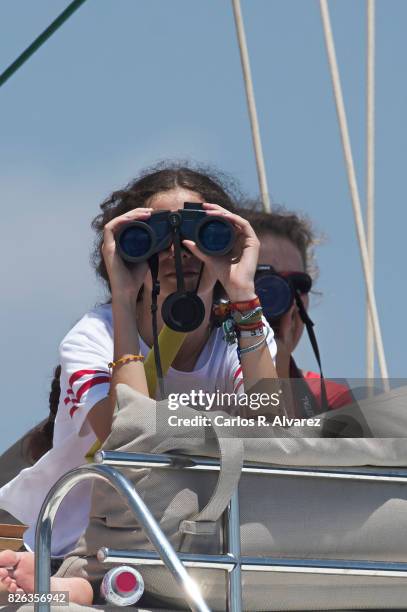 Princess Elena of Spain and Victoria Fecerica de Marichalar y Borbon are seen on board of Tara during the 36th Copa Del Rey Mafre Sailing Cup on...