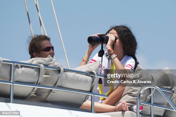 Princess Elena of Spain and Victoria Fecerica de Marichalar y Borbon are seen on board of Tara during the 36th Copa Del Rey Mafre Sailing Cup on...