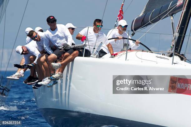 King Felipe VI of Spain compites on board of Aifos during the 36th Copa Del Rey Mafre Sailing Cup on August 4, 2017 in Palma de Mallorca, Spain.