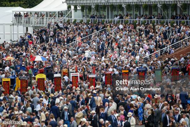 Large crowd on day four of the Qatar Goodwood Festival at Goodwood racecourse on August 4, 2017 in Chichester, England.