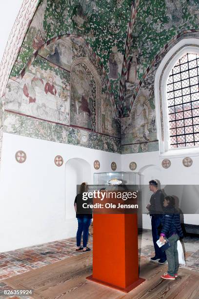 Model of the shared royal sarcophagus and the chapel originally dedicated Queen Margrethe and Prince Hnerik in Ropskilde Cathedral is seen on August...