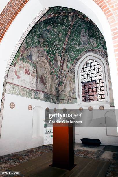 Model of the shared royal sarcophagus and the chapel originally dedicated Queen Margrethe and Prince Hnerik in Ropskilde Cathedral is seen on August...