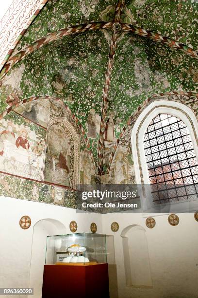 Model of the shared royal sarcophagus and the chapel originally dedicated Queen Margrethe and Prince Hnerik in Ropskilde Cathedral is seen on August...