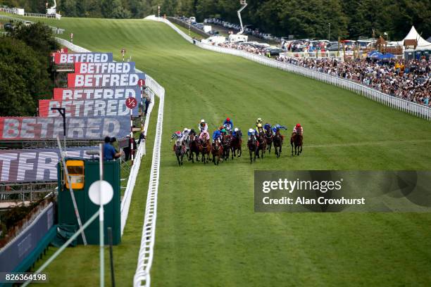 Ryan Moore riding Master The World win The Betfred Mile Handicap Stakes on day four of the Qatar Goodwood Festival at Goodwood racecourse on August...