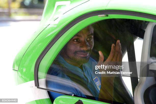 Salomon Kalou of Hertha BSC in the Renault Twizy during the training camp on August 4, 2017 in Schladming, Austria.