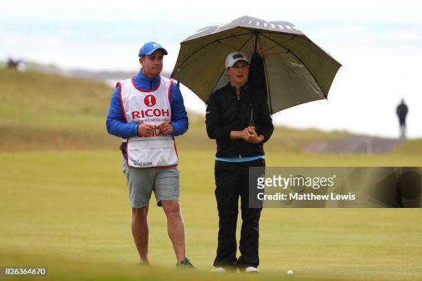 Lindy Duncan of the United States looks down the 4th hole during the second round of the Ricoh Women's British Open at Kingsbarns Golf Links on...