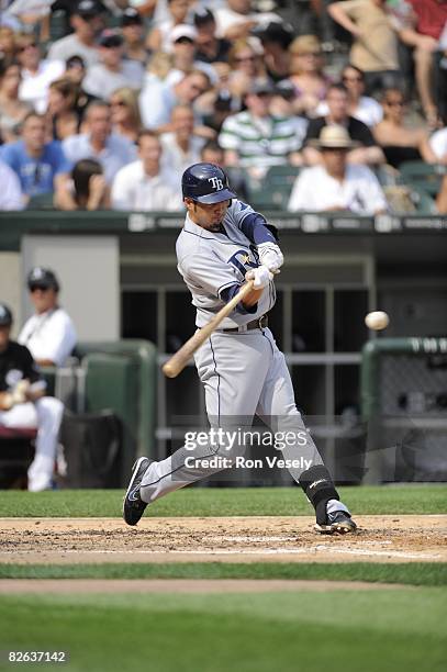 Jason Bartlett of the Tampa Bay Rays bats during the game against the Chicago White Sox at U.S. Cellular Field in Chicago, Illinois on August 23,...