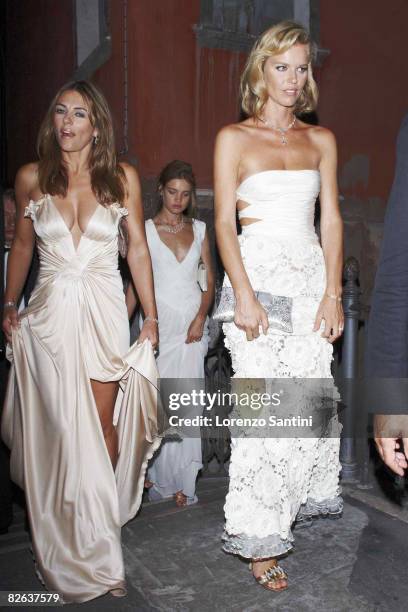 Elizabeth Hurley, Natalia Vodianova and Eva Herzigova attend the "Valentino : The Last Emperor" party during the 65th Venice Film Festival August 28,...