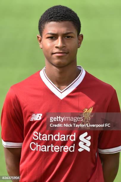 Rhian Brewster of Liverpool poses at The Kirkby Academy on August 4, 2017 in Kirkby, England.