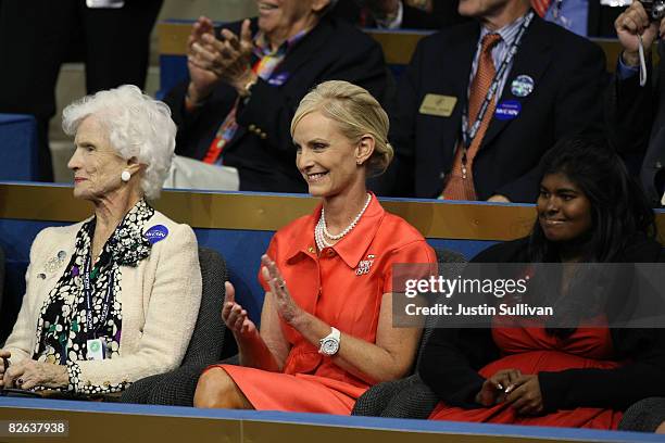 Roberta McCain, mother of presumptive Republican presidential nominee U.S. Sen. John McCain , his wife Cindy McCain, and their daughter Bridget sit...