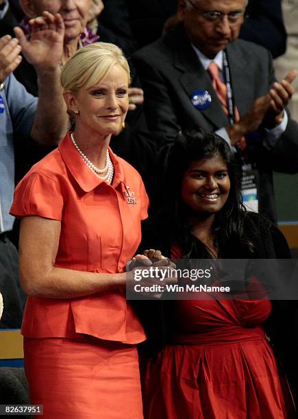 Cindy McCain , wife of presumptive Republican presidential nominee U.S. Sen. John McCain , and their daughter Bridget stand together on day two of...