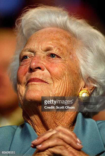 Former first lady Barbara Bush attends day two of the Republican National Convention at the Xcel Energy Center on September 2, 2008 in St. Paul,...