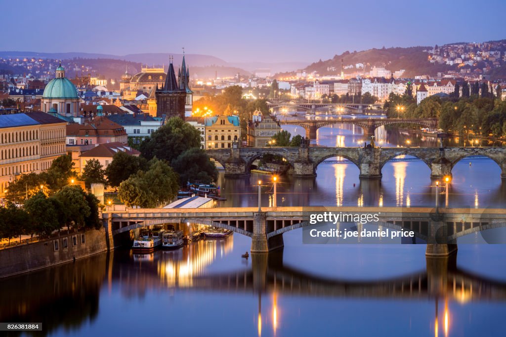 Blue Hour, Bridges, Vltava River, Prague, Czechia